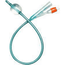 a close up of a silicone foley catheter with two connectors on a white background .