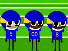 three football players with the number 5 00 and 8 on their uniforms