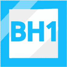 a blue and white bh1 logo with a shadow