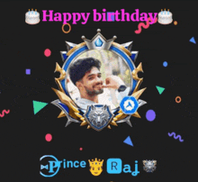 a picture of a man with the words happy birthday prince raj