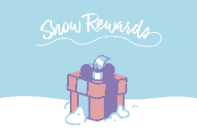 an illustration of a gift box with the words snow rewards written above it