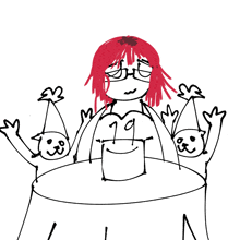 a drawing of a woman with red hair and the number 19 on her shirt