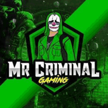 the logo for mr criminal gaming shows a clown in a green hoodie .