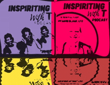 a poster for inspiring with t podcast shows a man and two women