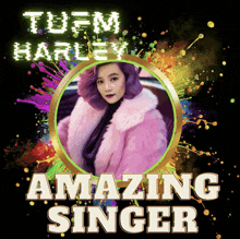 a poster for tufm harley shows a woman in a fur coat