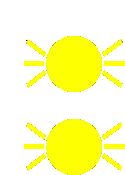 two yellow suns with yellow rays coming out of them