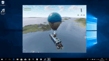 a computer screen shows a hot air balloon in the middle of the ocean