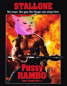 a poster for stallone 's movie pussy rambo