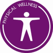 a purple circle with a white silhouette of a person and the words `` physical wellness '' around it .