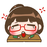 a cartoon drawing of a girl wearing glasses and making a funny face