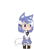 a cartoon character with blue hair and glasses