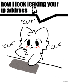 a black and white drawing of a cat with the words " how i look leaking your ip address "