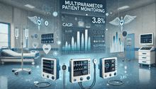 a hospital room with a monitor that says " multiparameter patient monitoring "