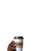 a gm coffee cup is being held by a bear