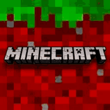 a minecraft logo on a red and green background