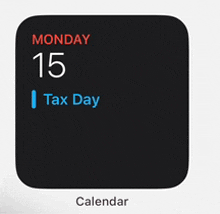 a calendar app shows that monday 15 is tax day