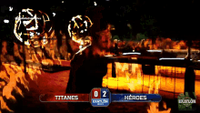 a screen shows a game between titanes and heroes with a score of 0 to 2