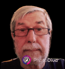 a man with glasses and a beard is displayed on a photo diva logo