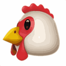 a cartoon chicken with a yellow beak and red crest