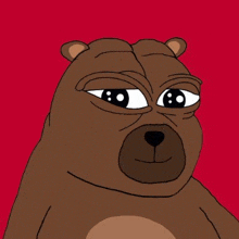 a cartoon bear with big eyes is sitting on a red background .