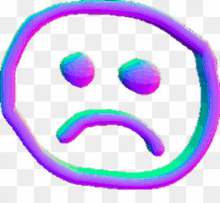 a purple and green smiley face with a sad expression