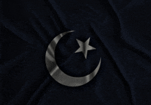 a black flag with a silver crescent moon and a star