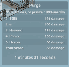 a screenshot of a video game that says purge on the top