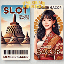 a woman with a flower in her hair is on a slot member gacor card