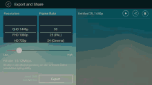 a screen that says export and share on the bottom