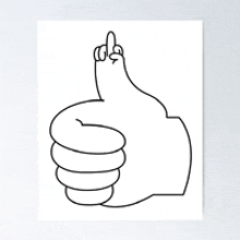 a black and white drawing of a hand giving a thumbs up with the middle finger up .