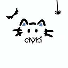 a drawing of a cat with a spider and the word dyb on it