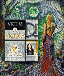 a painting of a woman standing in front of a sign that says victim 10 victory