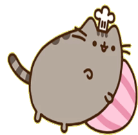 a cartoon cat wearing a chef 's hat is holding a pink ball