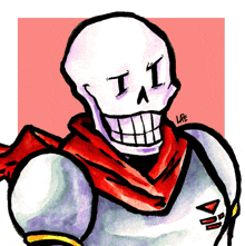 a drawing of a skeleton with a scarf around his neck and the letter i on his face