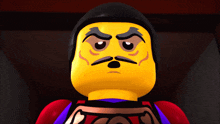 a close up of a lego man with a mustache