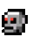 a pixel art of a skull with red eyes