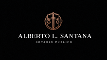 a logo for alberto l. santana notario publico with scales of justice