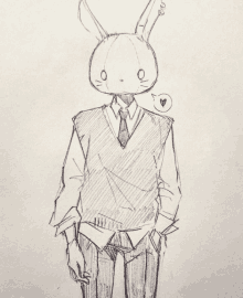 a drawing of a person with a bunny head