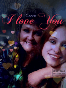 a picture of two women with the words " i love you " on the top