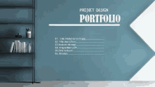 a project design portfolio is displayed in front of a blue wall