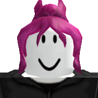 a white roblox character with pink hair and a smiley face