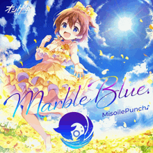 a girl in a yellow dress is featured on the cover of marble blue