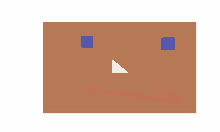 a drawing of a face with blue squares and a triangle