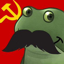 a frog with a mustache and a hammer and sickle