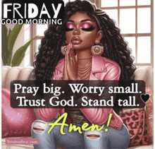 a friday good morning poster with a woman praying