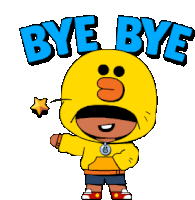 a cartoon character says bye bye with a star