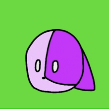 a cartoon drawing of a purple and white animal with a green background .