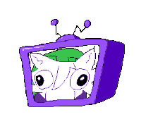 a pixel art drawing of a purple television with a cat on it