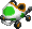 a pixel art of a green and white object with a green circle in the middle on a white background .