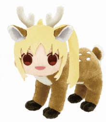 a stuffed animal that looks like a deer with blonde hair and antlers